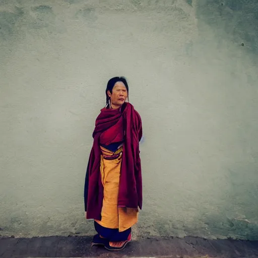 Image similar to Portrait of a seemly prettyish atypical woman in a chocolate-box Tibetan architecture by Erik Jones, trending on Unsplash