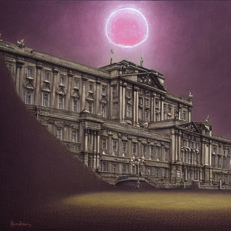 Prompt: buckingham palace, lovecraft, concept art by beksinski and jean delville, dramatic lighting, ultra hd, hdr, 8 k