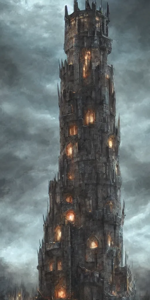 Prompt: giant medieval tower concept art, very very very very tall, houses stacked on each other, dramatic lightning, trending on deviantart, movie still, game of thrones, award wining photograph