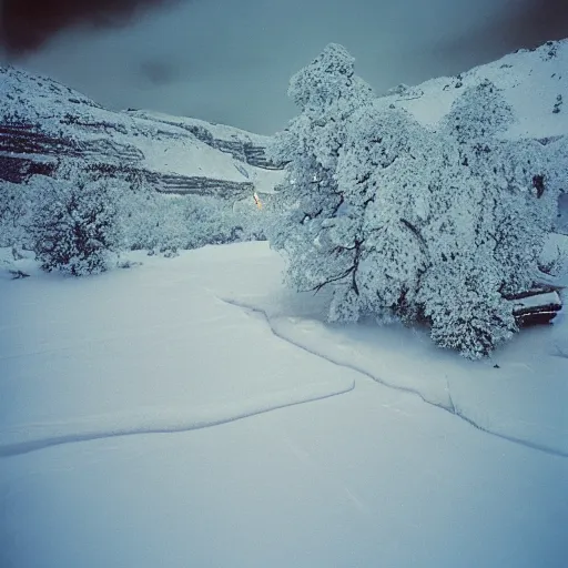 Image similar to photo, green river wyoming, snowstorm, kodak ektachrome 1 2 0,