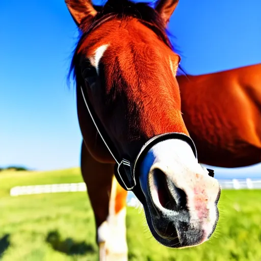 Prompt: close up photograph of horse with a shotgun snout, shotgun instead of snout, shotgun!! horse hybrid, the horse head was replaced with a shotgun, stoner eyes, 8 k resolution