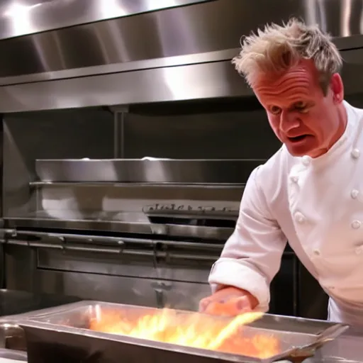 Image similar to Gordon Ramsey cooking a unicorn in a intricate kitchen 4k