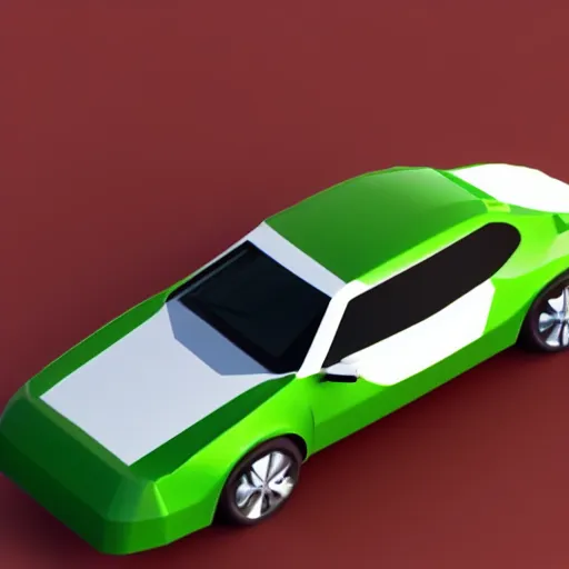 Prompt: 3d render of a low poly green car, shade flat, white background, soft lighting