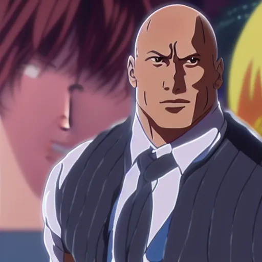 Image similar to dwayne johnson as anime character, kyoto animation, magical