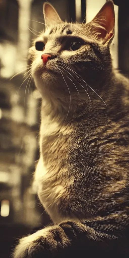 Prompt: “beautiful up close photo of a cat staring toward camera while sitting in the streets of night city’s corpo plaza, cyberpunk 2077”