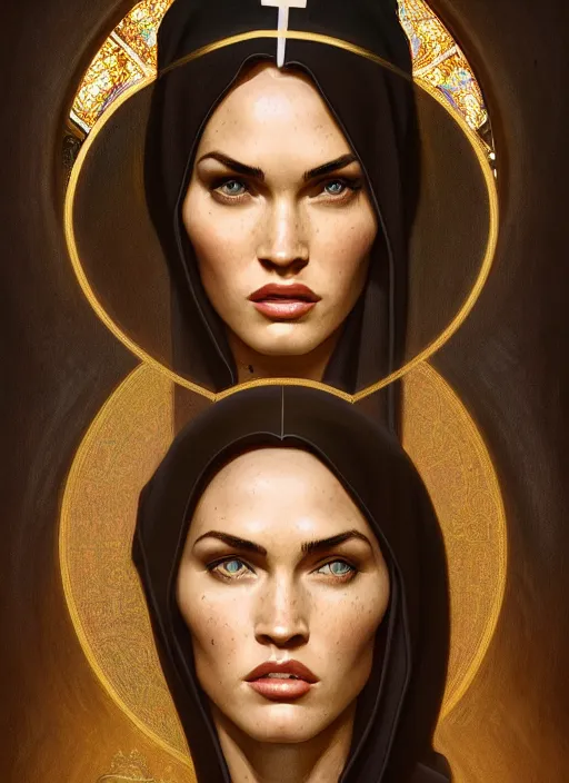 portrait of megan fox as a nun, catholic, church, | Stable Diffusion