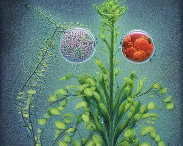 Prompt: intricately detailed a journey inside the physiology of plants, an ultrafine detailed painting by rafal olbinski, behance contest winner, pop surrealism, detailed painting, very detailed, minimalist, skeuomorphic, airbrush art