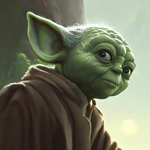 Image similar to Yoda wearing sunglases, matte painting by Greg Rutkowski