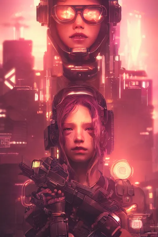 Image similar to beautiful portrait of a cyborg mercenary girl, art by wlop, liam wong, head and shoulders, cyberpunk, neon, intricate details, trending on artstation, sharp focus, caustics, octane render, radiant light, 4 k