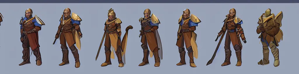 Image similar to dnd paladin character turnaround sheet, rpg, isometric isometric isometric, 8 clone views, d & d, trending on artstation, consistent default pose