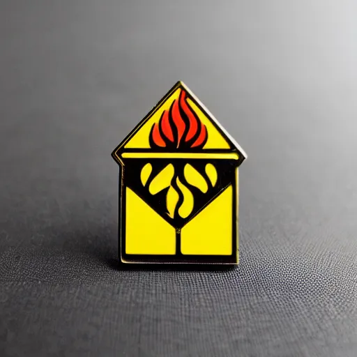 Prompt: a photo of a retro 1 9 7 0 s minimalistic clean fire warning label enamel pin, no text, studio lighting, behance