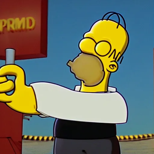 Image similar to Homer Simpson as James Bond, animation film opening sequence, pistol, HD still frame