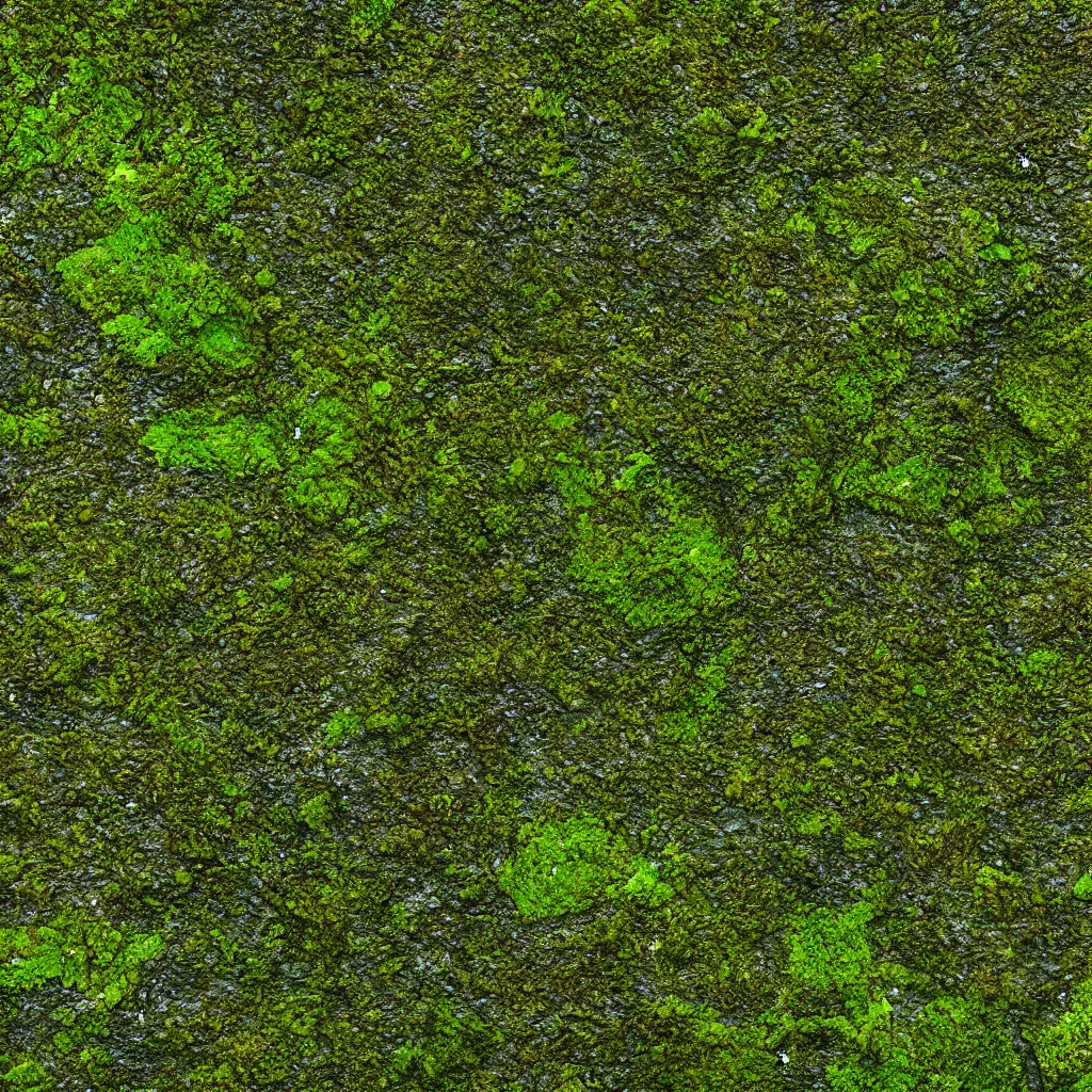 Image similar to 4K close up mossy stone texture. High quality PBR material.