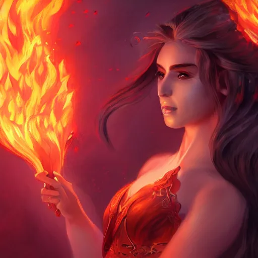 Prompt: A fantasy-like image of the Goddess of Flames, by Max Hay, trending on artstation, 8k