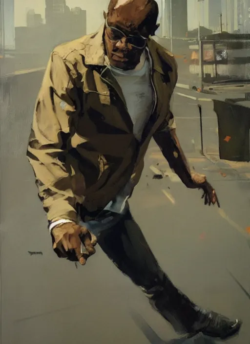 Image similar to trevor phillips gta v los santos, painting by phil hale, fransico goya,'action lines '!!!, graphic style, visible brushstrokes, motion blur, blurry, visible paint texture, crisp hd image