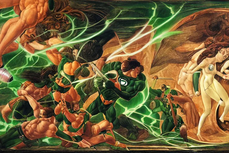 Prompt: multicolor sketch of green lantern creating a giant hammer by sandro botticelli in 4 k ultra high resolution, with inspiring feeling