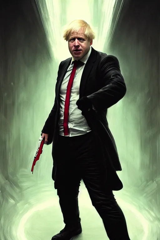 Prompt: Boris Johnson as Neo from Matrix, full body realistic portrait, highly detailed, muscular body, digital painting, artstation, concept art, smooth, sharp focus, illustration, cinematic lighting, art by artgerm and greg rutkowski and alphonse mucha