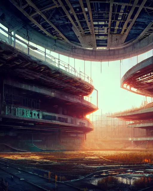 Image similar to a beautiful ultradetailed illustration of architecture unfinished building urbex building stadium nature industrial architecture by neil blevins, cgsociety sunset futuristic junglepunk tundra azeroth nightvision fisheye, archdaily, wallpaper, highly detailed, trending on artstation.