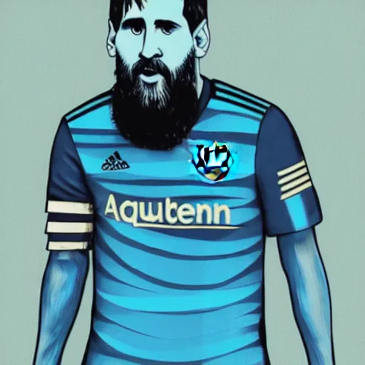 Prompt: messi sitting on a throne with argentina shirt, long beard, digital drawing, fantasy