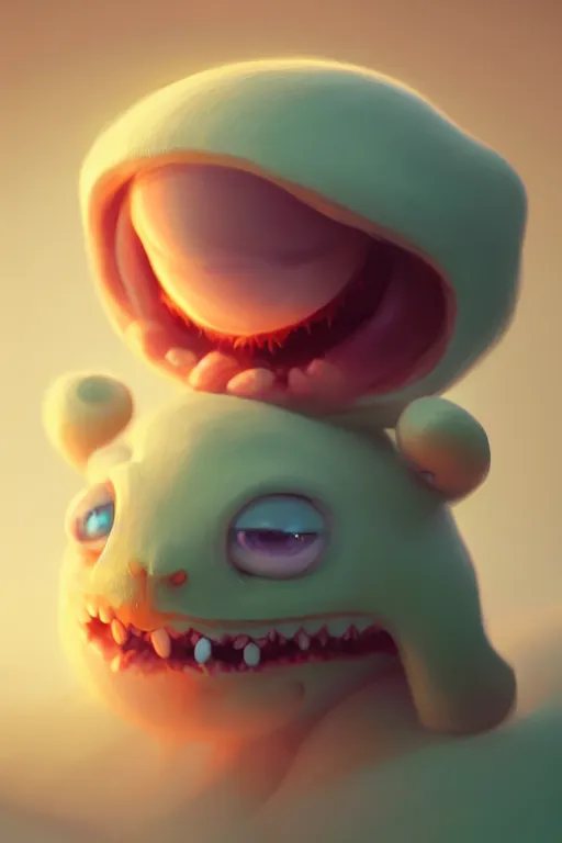 Image similar to extremely super mega cute monster character concept, soft light, soft mood, illustration, painting oil on canvas by Elena Zhurikhina and Goro Fujita, octane render trending on artstation, 4k, 8k, HD