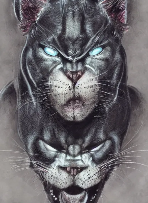 Image similar to panther warrior portrait, anthropomorphic, yoshitaka amano style, furry art