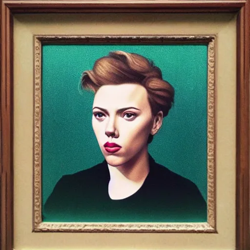 Image similar to “Scarlett Johansson portrait, Rene Magritte”