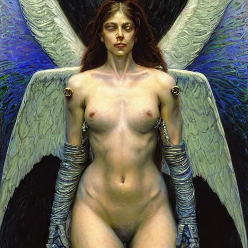 Prompt: portrait of a cyberpunk angel, by donato giancola and gustave courbet.