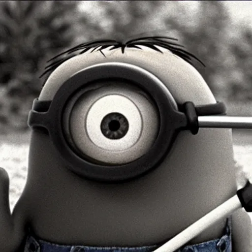 Image similar to photograph of minion from despicable me smoking a bong at woodstock, close - up shot, circa 1 9 6 9