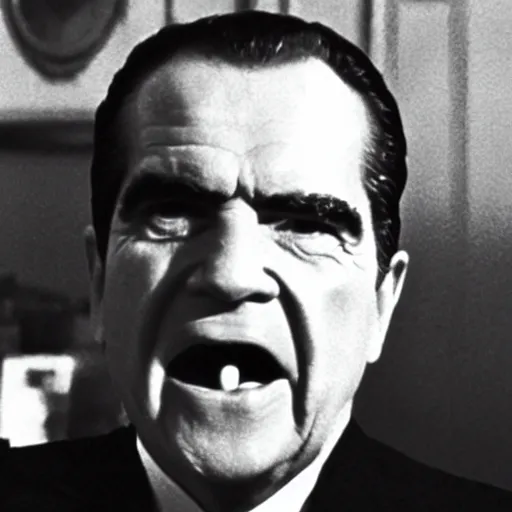 Prompt: a movie still of richard nixon as alex from a clockwork orange