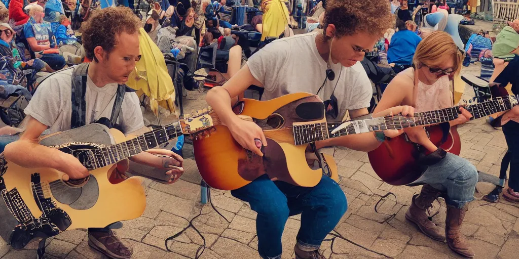 Prompt: multple mysteryguitarman playing guitar