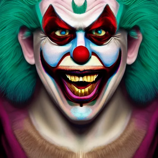 Prompt: perfectly - centered - portrait of psycho clown, intricate, highly detailed, digital painting, artstation, concept art, smooth, sharp focus, illustration, unreal engine 5, 8 k, art by sam spratt