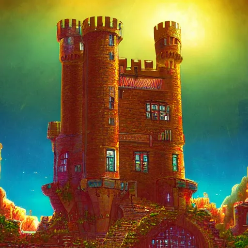 Image similar to medieval castle, epic retrowave art, trending on art station
