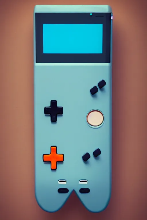 Prompt: A realistic image of an anthropomorphic gameboy BMO from adventure time, accurate, unreal engine, 4k