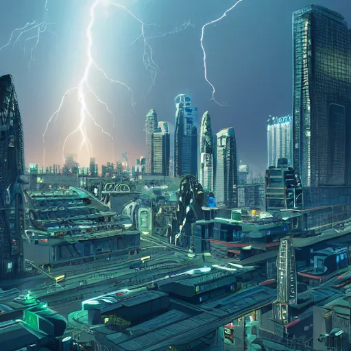 Prompt: illustration of a city in the future with lot of building and technology, Moebius, 8k, details, complex lightning, neon