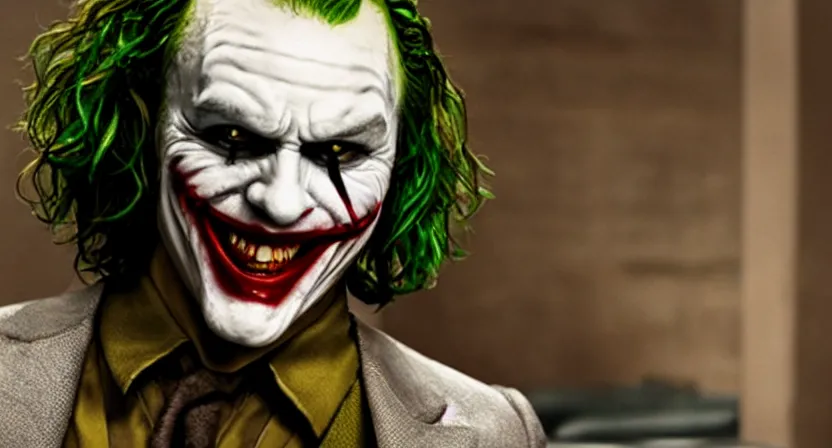 Image similar to heath ledger joker pixar villain 3 d movie screenshot