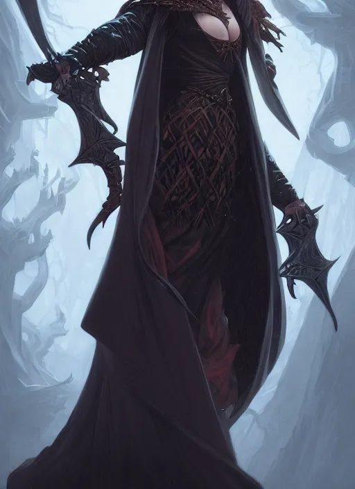 Image similar to hooded vampire cleric, deep focus, d & d, fantasy, intricate, elegant, highly detailed, digital painting, artstation, concept art, matte, sharp focus, illustration, hearthstone, art by artgerm and greg rutkowski and alphonse mucha