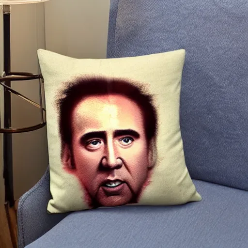 Prompt: nicolas cage pillow