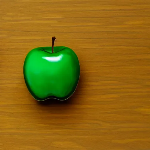 Prompt: studio shot of green apple shaped like cube, isometric perspective, green background