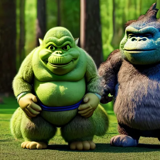 Prompt: super mario godzilla yoda donkey kong pikachu yeti shrek spongebob homer groot, highly detailed, extremely high quality, hd, 4 k, 8 k, professional photographer, 4 0 mp, lifelike, top - rated, award winning, realistic, detailed lighting, detailed shadows, sharp, no blur, edited, corrected, trending