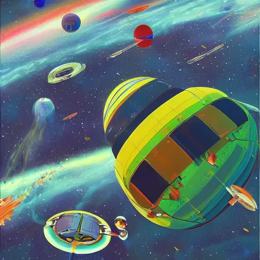 Image similar to a beautiful photograph of a space battle with wild, bright colors. by scott listfield accurate