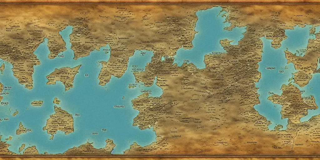 Prompt: Very complicated and detailed fantasy map, countries, NO TEXT, 4k