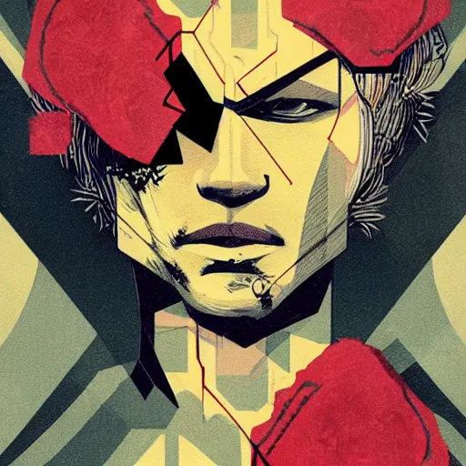 Image similar to Raiden from MGS4 profile picture by Sachin Teng, asymmetrical, Organic Painting , Violent, Dark, Rose Petal Background, Powerful, geometric shapes, hard edges, energetic, graffiti, street art:2 by Sachin Teng:4