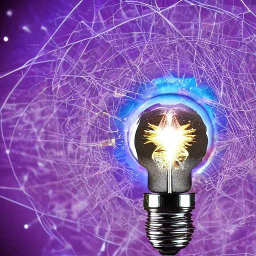 Image similar to lightbulb exploding into the universe, artist impression, 4k HD render, slow motion, psychedelic, intricate detail