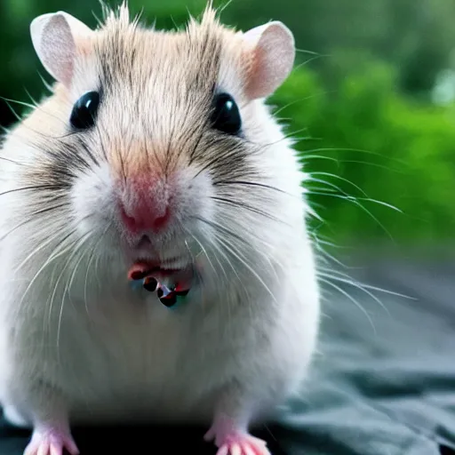 Prompt: a hamster posing for a black metal band cover