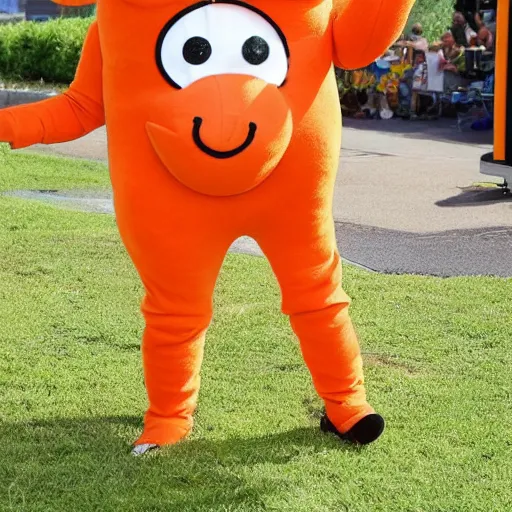 Prompt: ariana grande in a carrot mascot suit