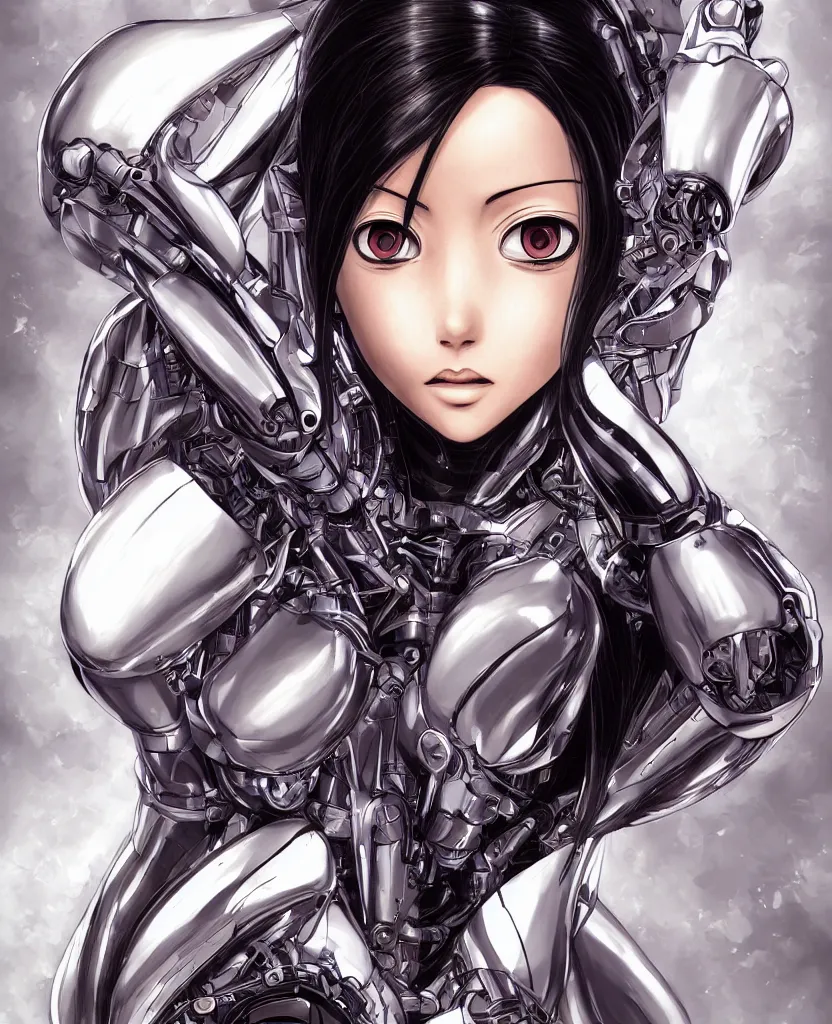 Image similar to portrait of alita by yukito kishiro, biomechanical, hyper detailled, trending on artstation