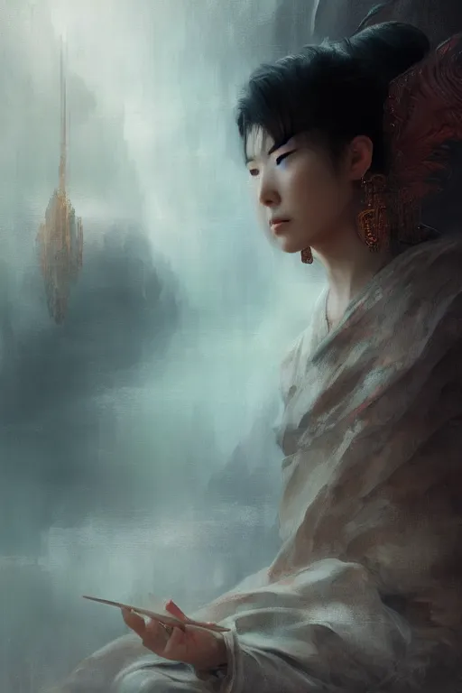 Image similar to Japanese god, portrait, powerfull, intricate, elegant, volumetric lighting, scenery, digital painting, highly detailed, artstation, sharp focus, illustration, concept art, ruan jia, steve mccurry