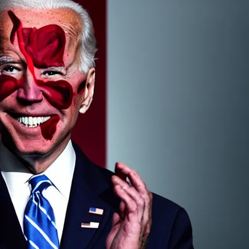 Prompt: a photo of joe biden as a demon, red eyes, shadowy figure