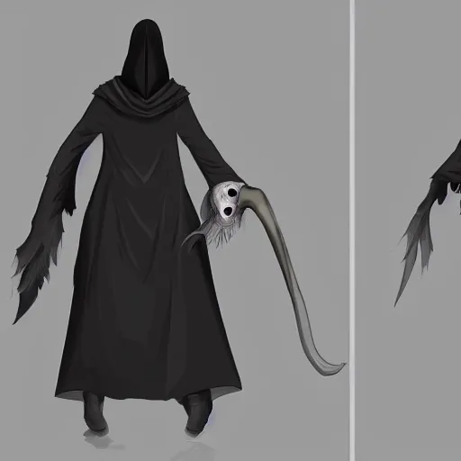 Prompt: female plague doctor donning a black hood, gown, and a white crow mask, trending on artstation