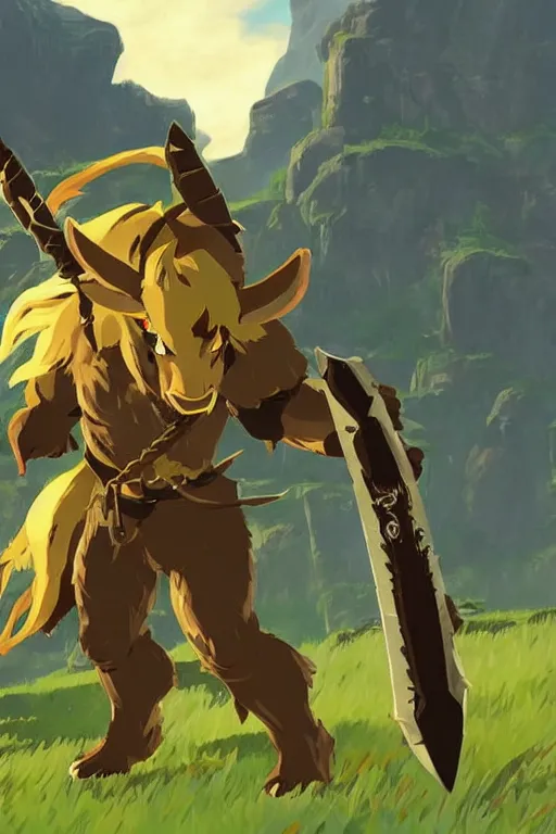 Prompt: a lynel of from the legend of zelda breath of the wild, breath of the wild art style.